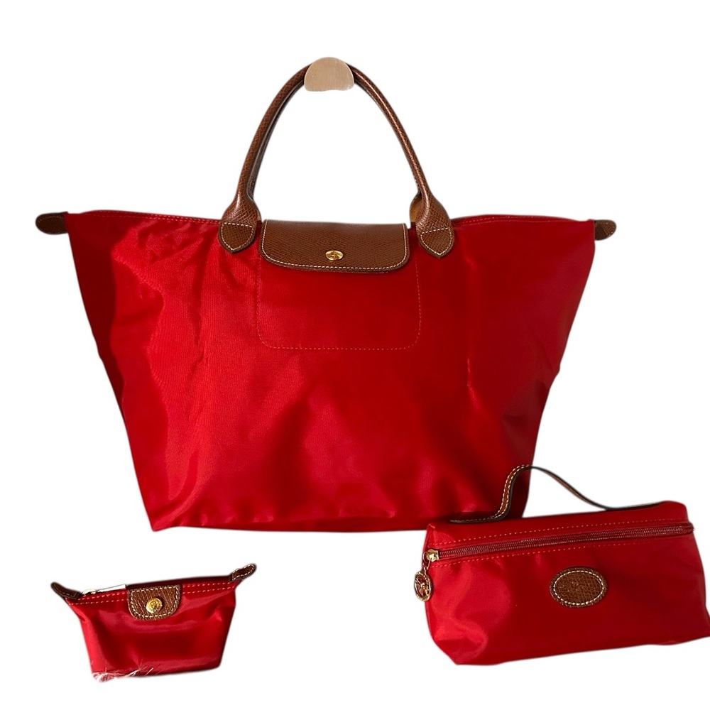LONGCHAMP Red Tote Bag Set